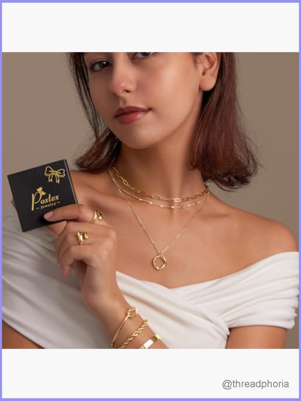 Layered Gold Necklaces Set with Heart Cross Bow Circle Pendants - Picture 7 of 7